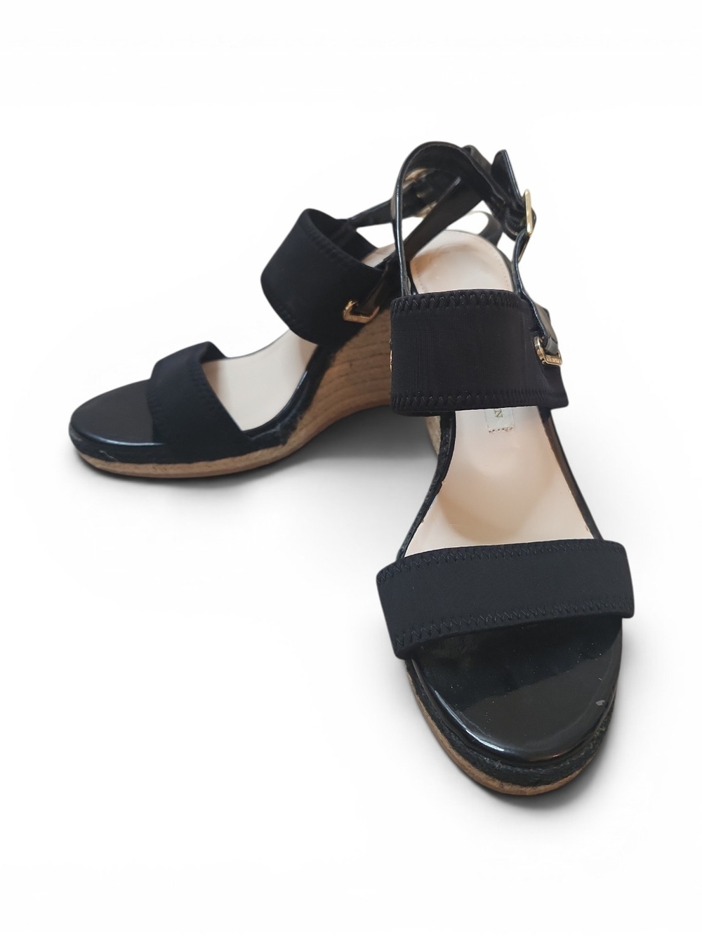 Dana Buchman Paxton Boho Black Espadrille-Style Mixed-Media Wedge Sandal Size 9